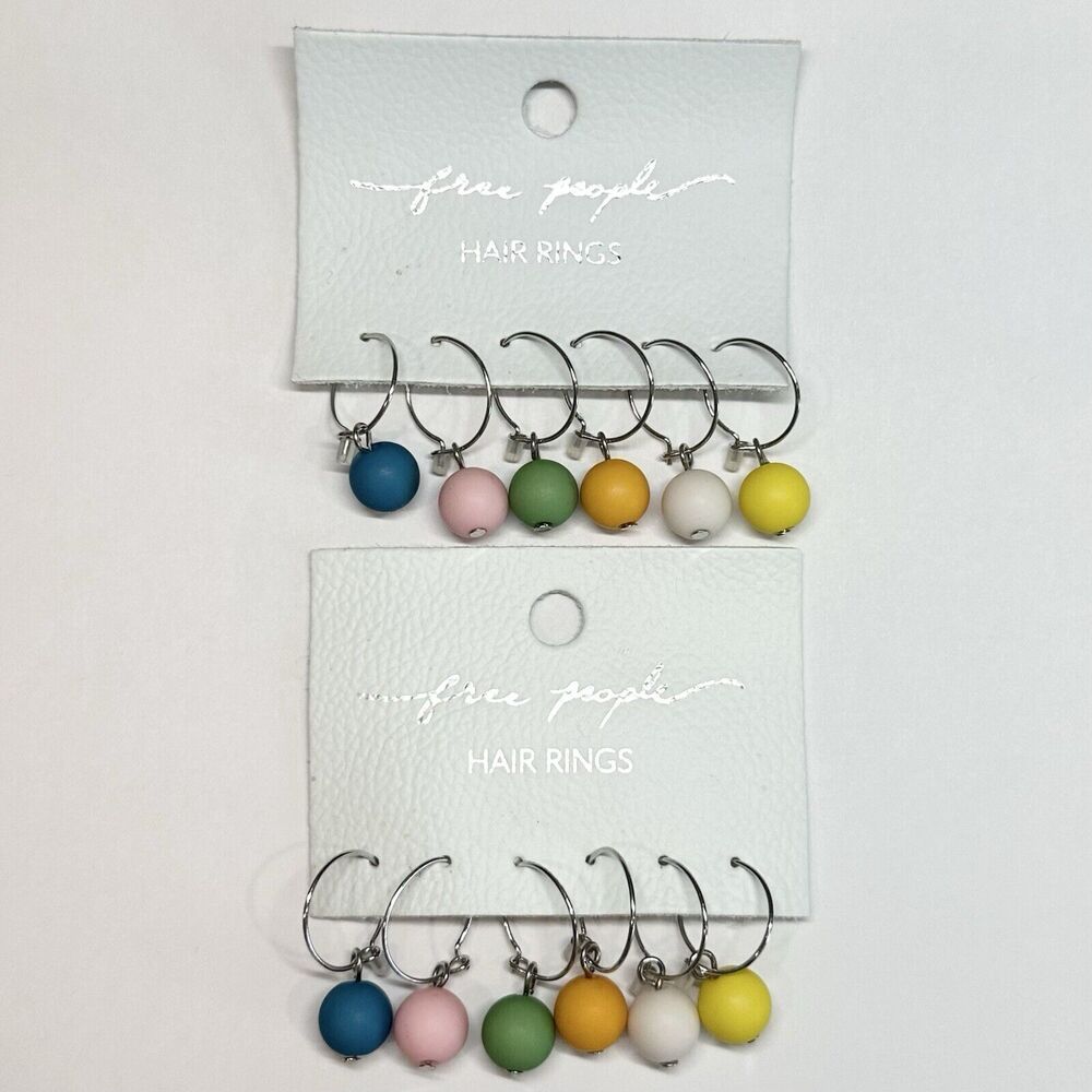 2 SETS FREE PEOPLE HAIR RINGS MULTI-COLORED PASTELS BEADS Hair Accessories NWT